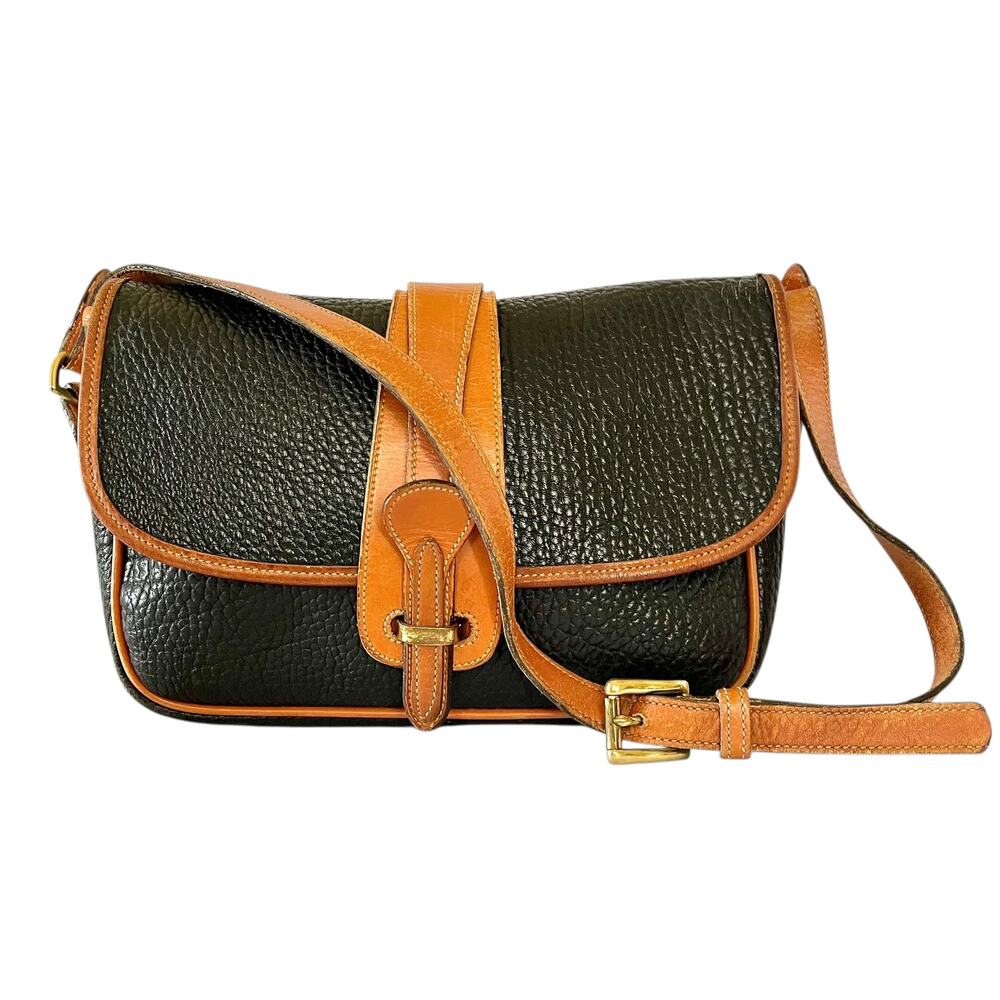 Vintage Dooney & Bourke Black AWL British Tan Leather Equestrian Shoulder Bag